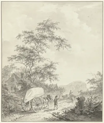 Landschap met paard en wagen