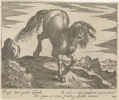 Landschap met paard op heuvel