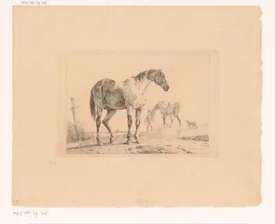 Landschap met paarden en een ruiter