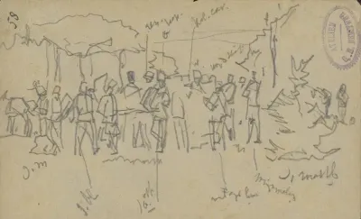 Landschap met paarden en soldaten, mogelijk huzaren