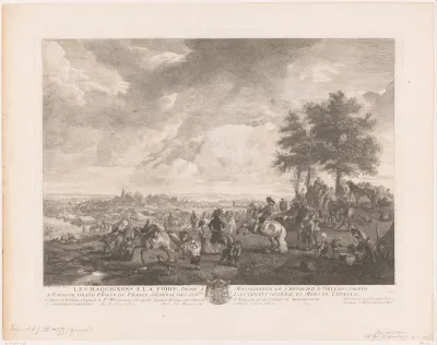 Landschap met paardenhandelaren op een markt