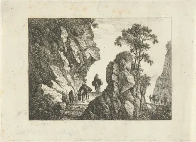 Landschap met pakezels en reizigers