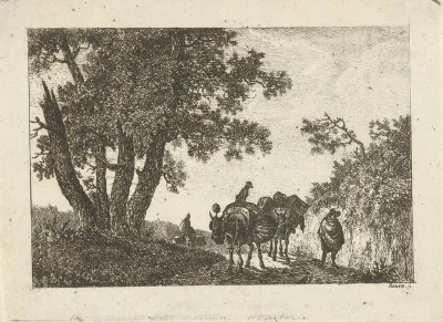 Landschap met pakezels en reizigers