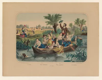 Landschap met passagiers in een roeiboot