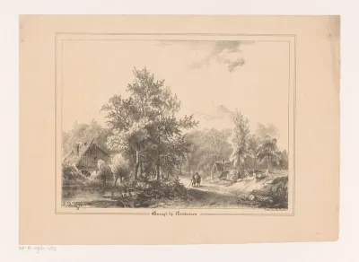 Landschap met plas en huizen