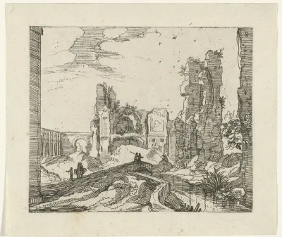 Landschap met poort en ruïne