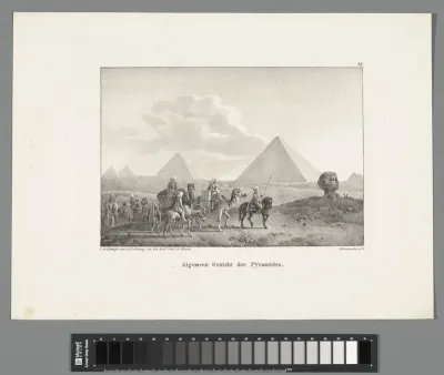 Landschap met pyramiden en een karavaan