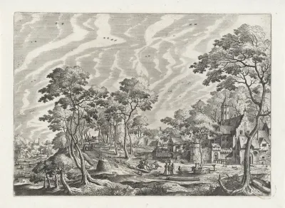 Landschap met rechts een kasteel