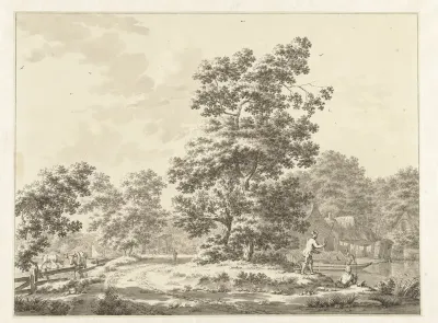 Landschap met rechts twee hengelaars