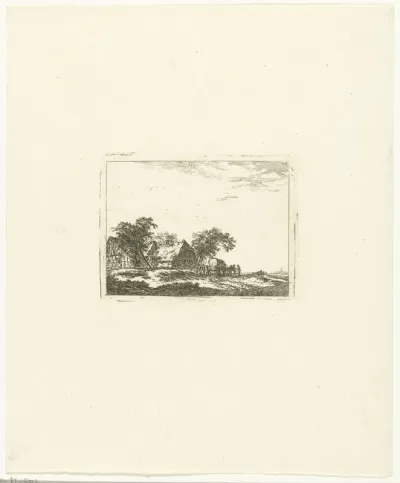 Landschap met reiskoets en passagiers