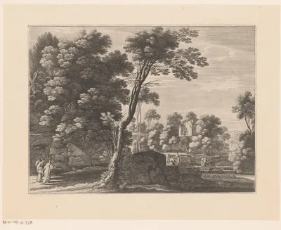 Landschap met reizigers en Heilige Familie
