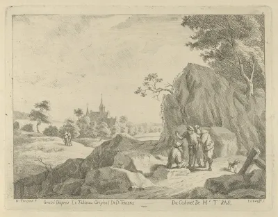 Landschap met reizigers en herders