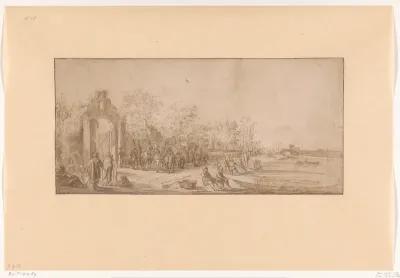 Landschap met reizigers en vissers