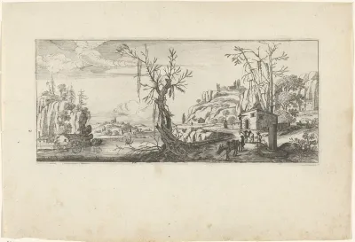 Landschap met reizigers met pakezels