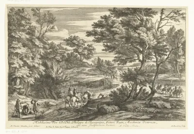Landschap met reizigers te paard