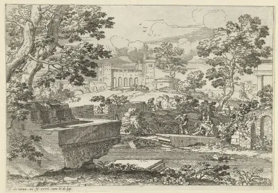Landschap met resten van een architraaf