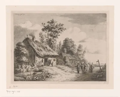 Landschap met rietgedekte boerderijen bij Halle