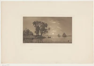 Landschap met rivier bij zonsondergang