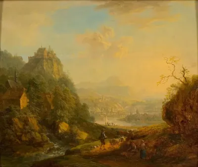 Landschap met rivier en bergen