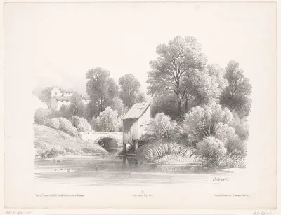 Landschap met rivier en brug