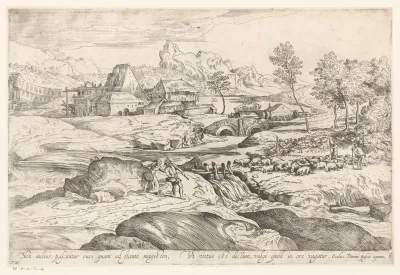 Landschap met rivier en herders