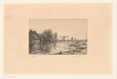 Landschap met rivier en houten ophaalbrug