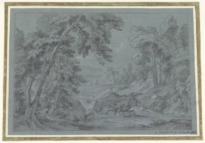 Landschap met rivier en in de verte een kasteel