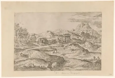 Landschap met rivier en nederzetting