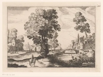 Landschap met rivier en ruiter