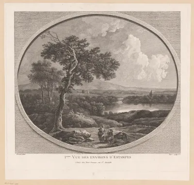 Landschap met rivier en rustend gezin