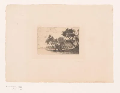 Landschap met rivier waarin koeien waden