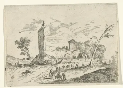 Landschap met Romeinse ruïne en ezelherders