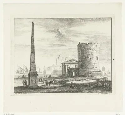 Landschap met Romeinse ruïnes en obelisk
