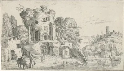 Landschap met ronde toren