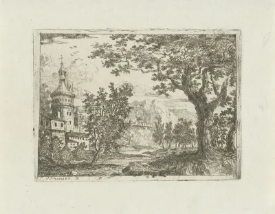 Landschap met ronde toren