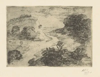 Landschap met rots en pad
