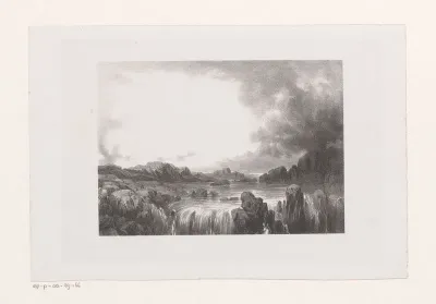 Landschap met rotsen en waterval