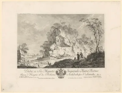 Landschap met rotsformatie en herders