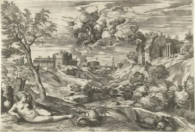 Landschap met Ruggiero die Angelica bevrijdt