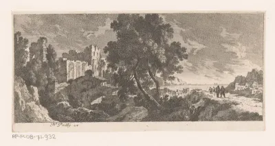Landschap met ruïne aan zee