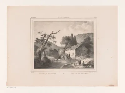Landschap met ruïne en een fontein