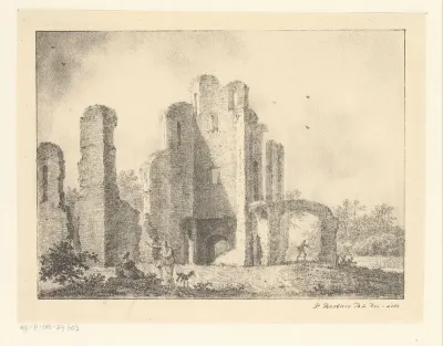 Landschap met ruïne en figuren