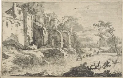 Landschap met ruïne en herder