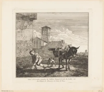 Landschap met ruïne en jonge ezeldrijver