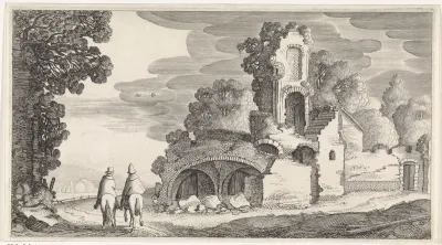 Landschap met ruïne en twee ruiters