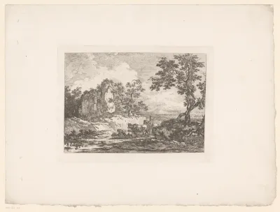 Landschap met ruïne en vee