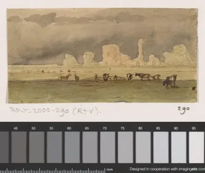 Landschap met ruïne en vee