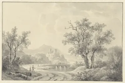 Landschap met ruïne in het verschiet