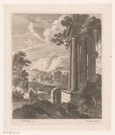 Landschap met ruïne van antieke tempel