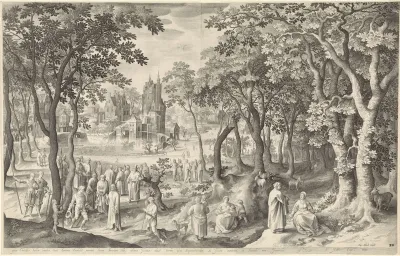 Landschap met ruïne van een ronde tempel